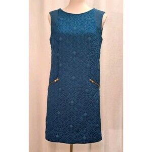 J.Crew Jacquard Sleeveless Zip-Pocket Shift Mini Dress Peacock Blue B9431 Size S